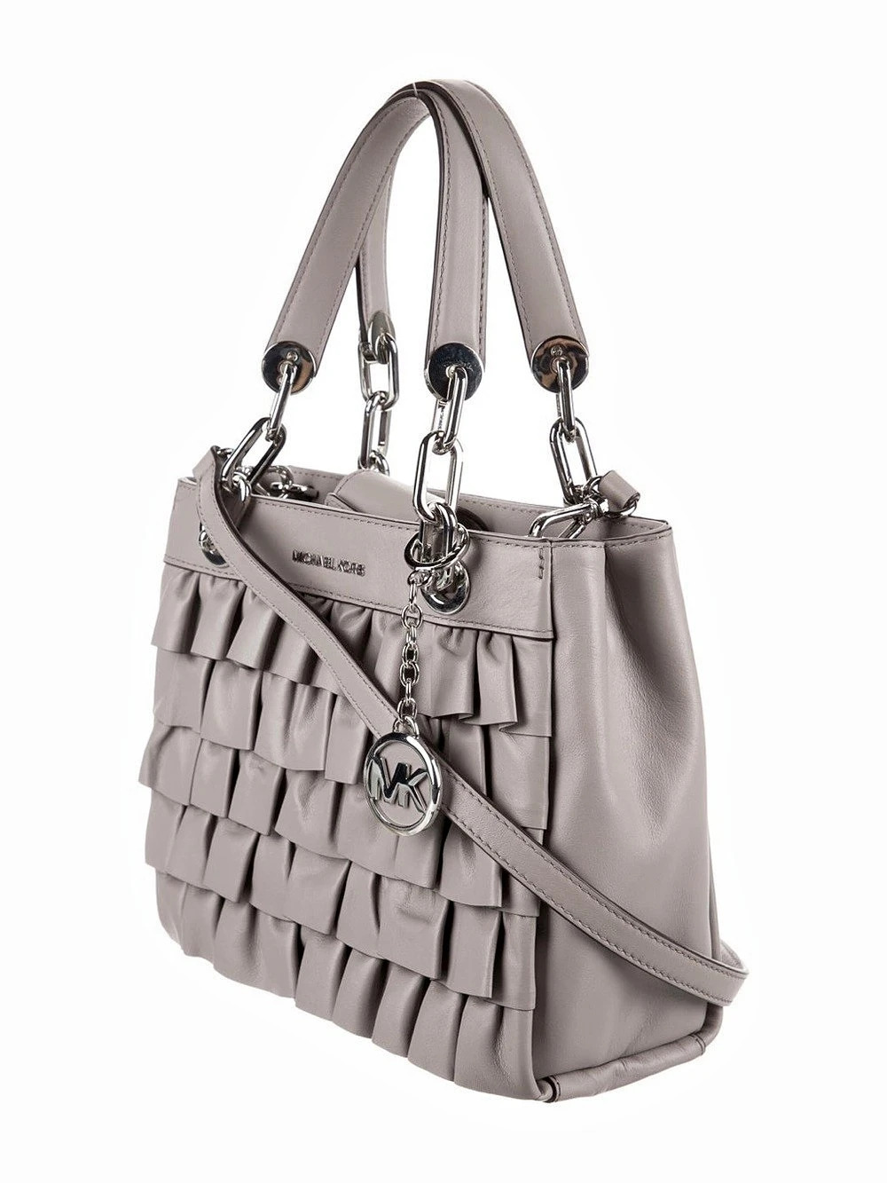 Michael Kors Cynthia Small Ruffled Satchel Gray Silver-Tone Hardwar - Picture 3 of 16